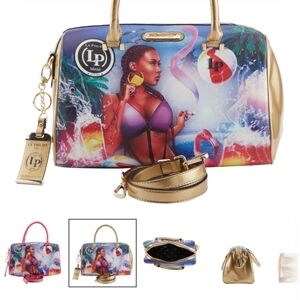 Vibrant Multicolor Satchel with Gold Accents